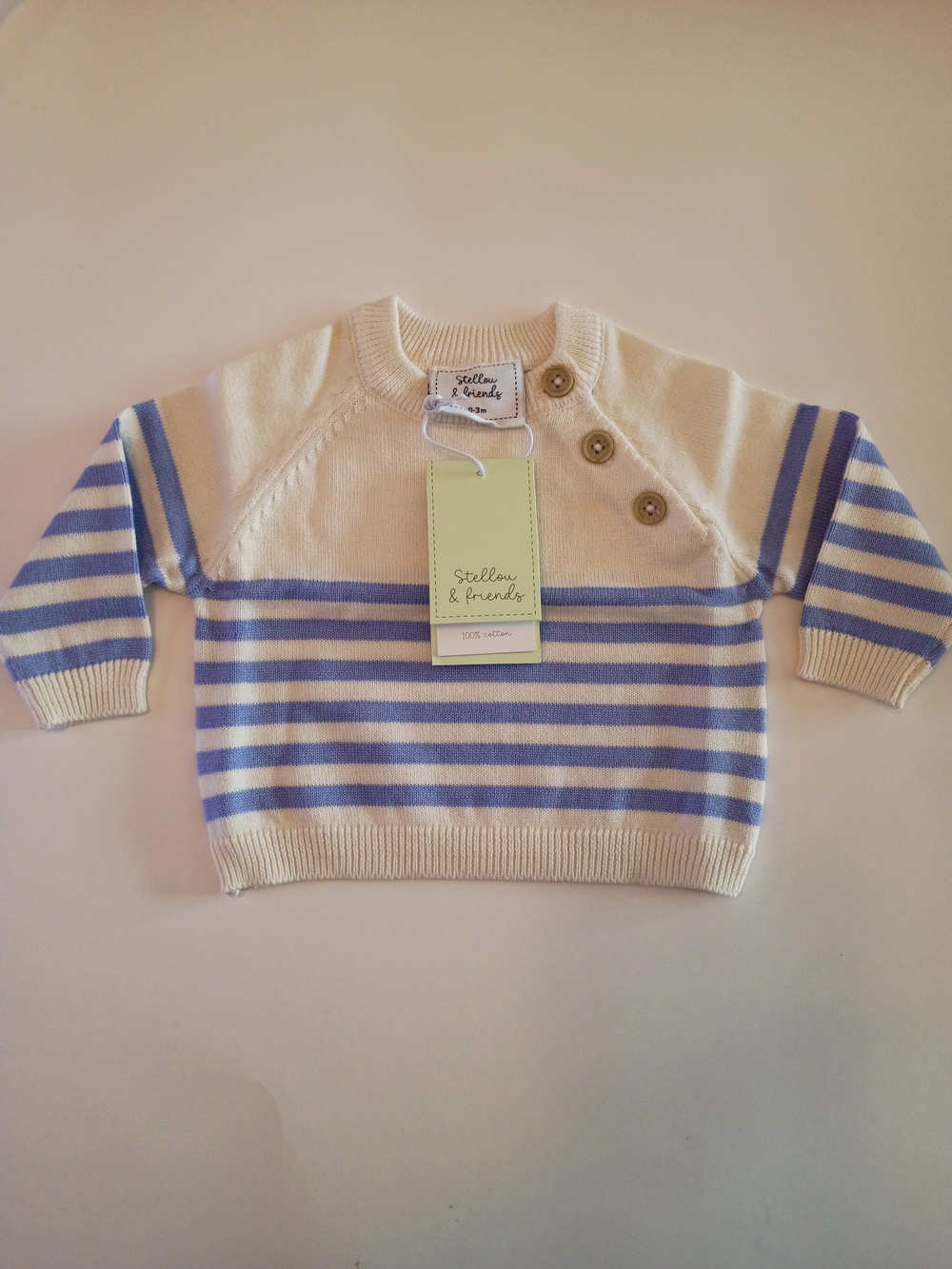 Stellou & Friends White and Purple Striped Baby Sweater